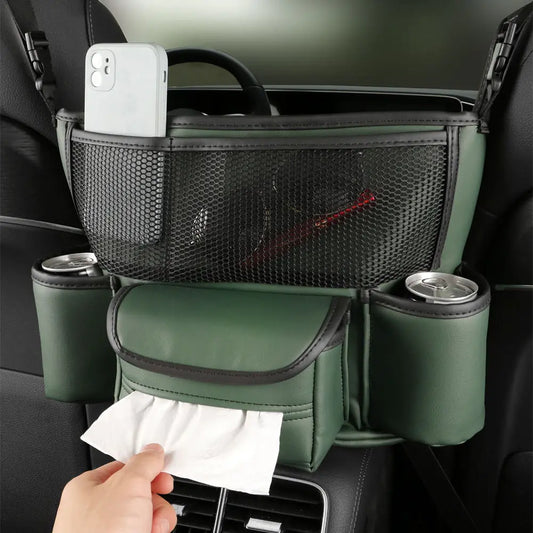 Leather Front Seat Middle Storage Bag and Tissue Organizer
